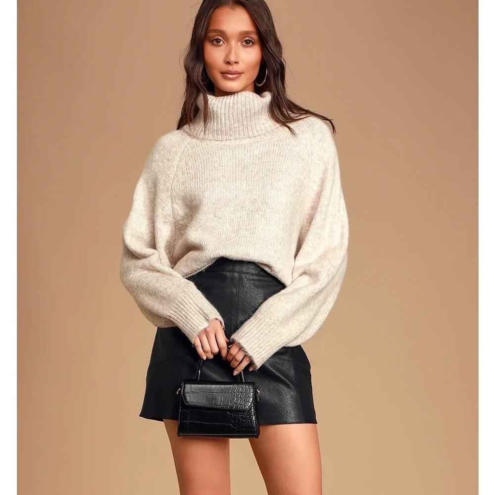 Lulus Womens XS Beige Cuddle Weather Heather Turtleneck Sweater Cozy Knit